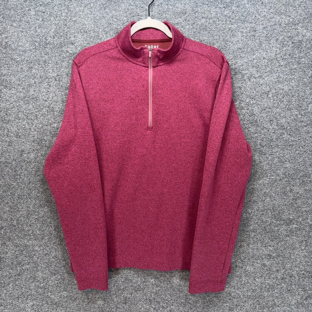 Rhone Sweater Mens Medium Maroon 1/4 Zip Pullover Heathered Performance Active